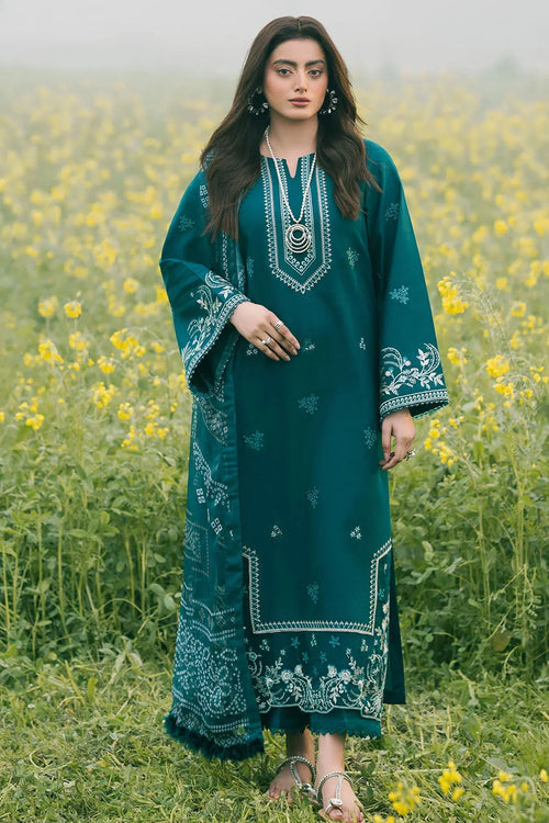 Izel - 3Pc Lawn Embroidered Shirt With Chiffon Printed Dupatta And Trouser