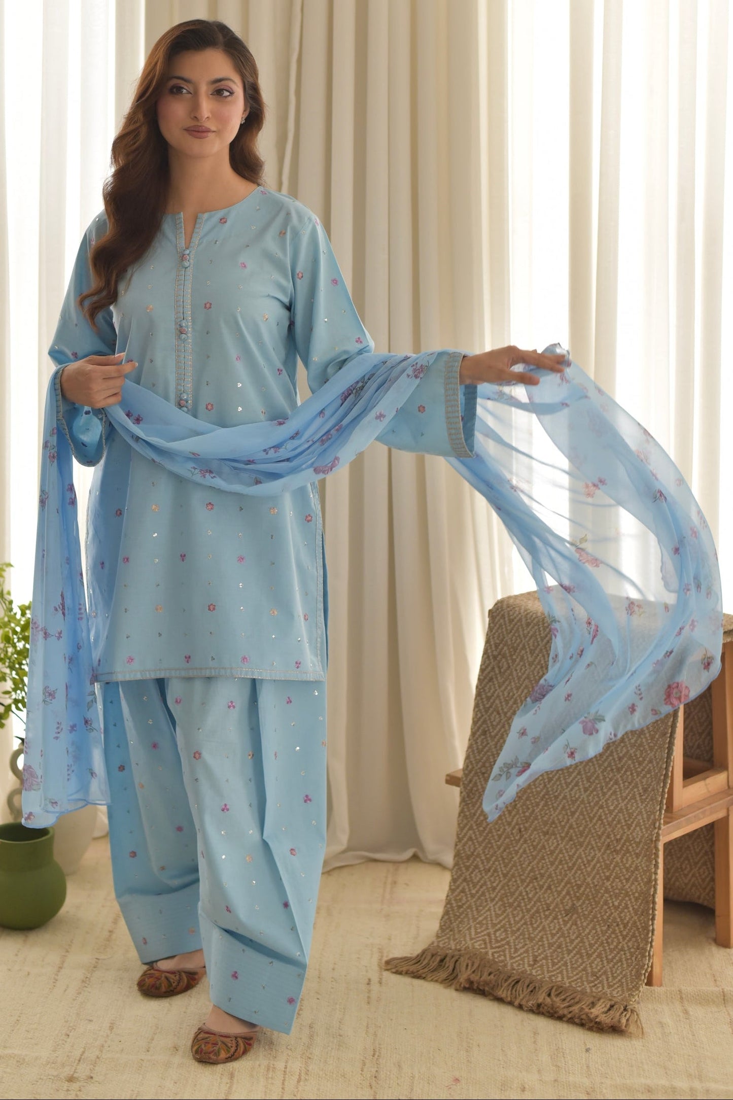 Aisling - 3Pc Lawn Embroidered Shirt With Chiffon Printed Dupatta And Trouser