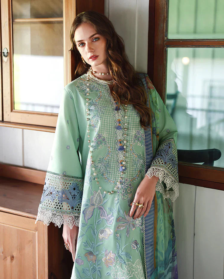 MUSHK - 3PC Lawn Embroidered Shirt With Silk Printed Dupatta And Trouser