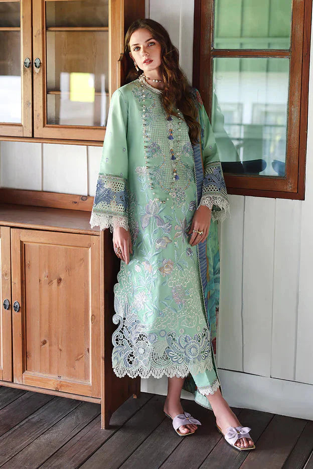 MUSHK - 3PC Lawn Embroidered Shirt With Silk Printed Dupatta And Trouser