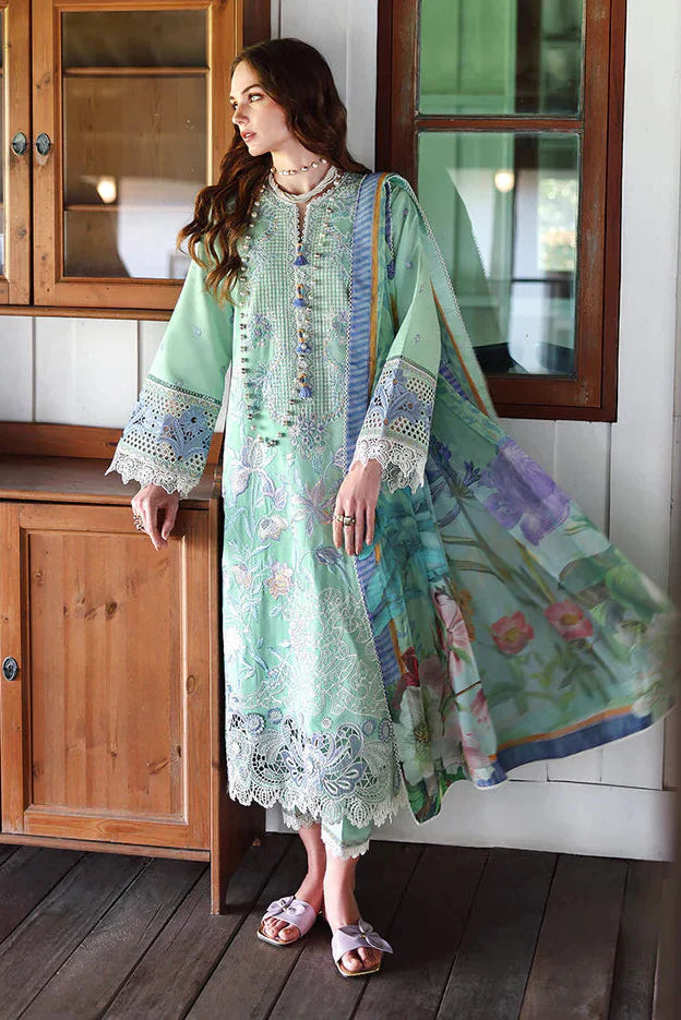 MUSHK - 3PC Lawn Embroidered Shirt With Silk Printed Dupatta And Trouser