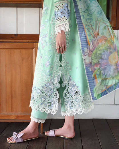 MUSHK - 3PC Lawn Embroidered Shirt With Silk Printed Dupatta And Trouser