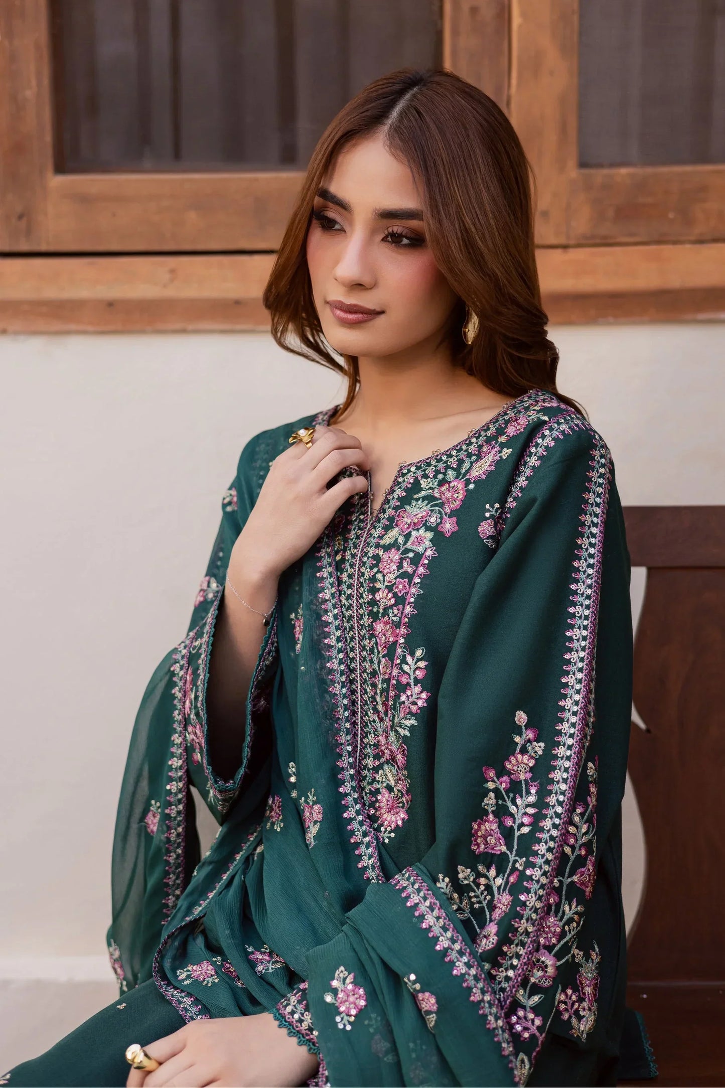 Batik - 3Pc Lawn Embroidered Shirt With Chiffon Embroidered Dupatta And Trouser