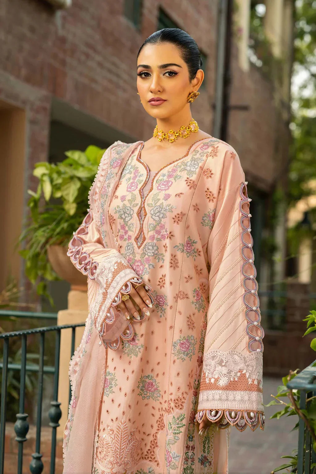 Elaf - 3Pc Lawn Embroidered Shirt With Khaddi Net Embroidered Dupatta And Trouser