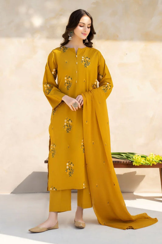 Baroque - 3Pc Lawn Embroidered Shirt With Chiffon Embroidered Dupatta And Trouser