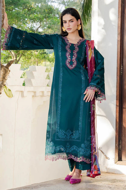 Izel - 3Pc Lawn Embroidered Shirt With Chiffon Printed Dupatta And Trouser
