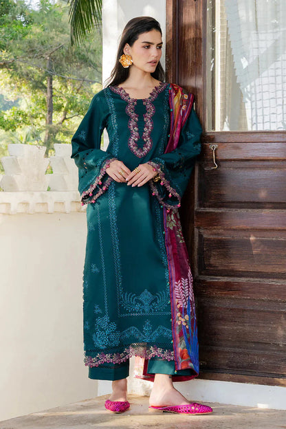 Izel - 3Pc Lawn Embroidered Shirt With Chiffon Printed Dupatta And Trouser