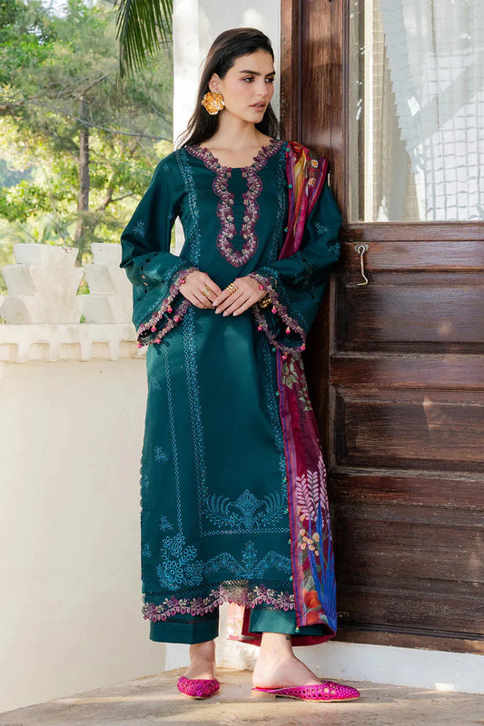 Izel - 3Pc Lawn Embroidered Shirt With Chiffon Printed Dupatta And Trouser