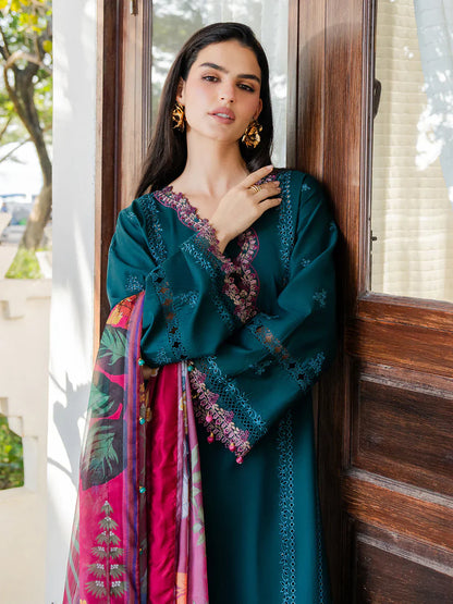 Izel - 3Pc Lawn Embroidered Shirt With Chiffon Printed Dupatta And Trouser