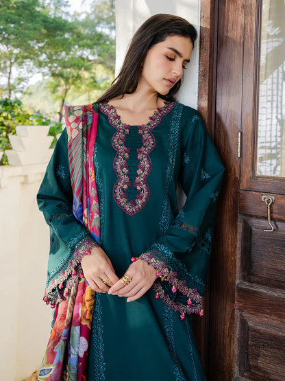 Izel - 3Pc Lawn Embroidered Shirt With Chiffon Printed Dupatta And Trouser
