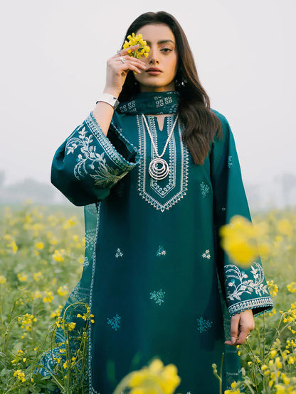 Izel - 3Pc Lawn Embroidered Shirt With Chiffon Printed Dupatta And Trouser