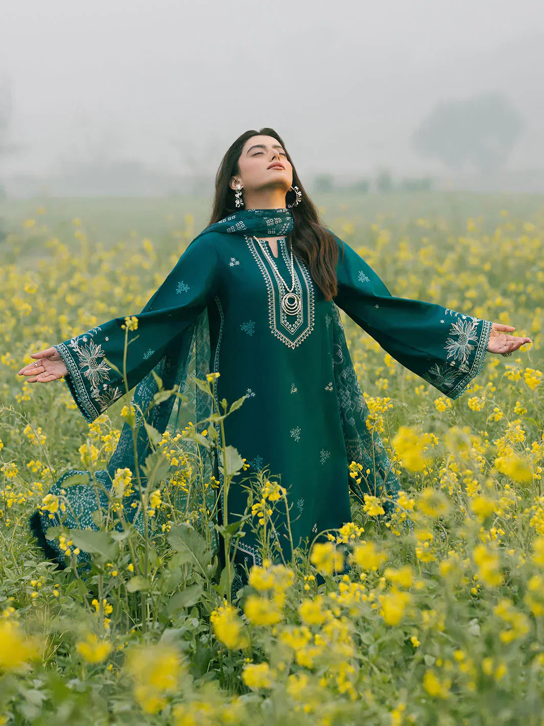 Izel - 3Pc Lawn Embroidered Shirt With Chiffon Printed Dupatta And Trouser