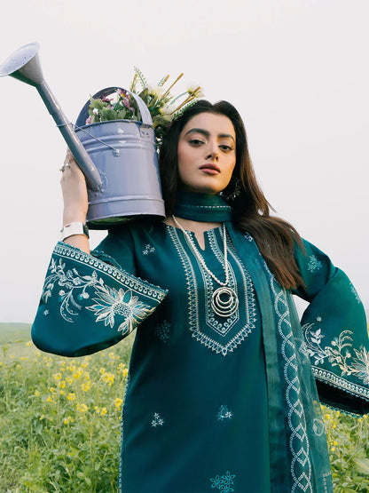 Izel - 3Pc Lawn Embroidered Shirt With Chiffon Printed Dupatta And Trouser
