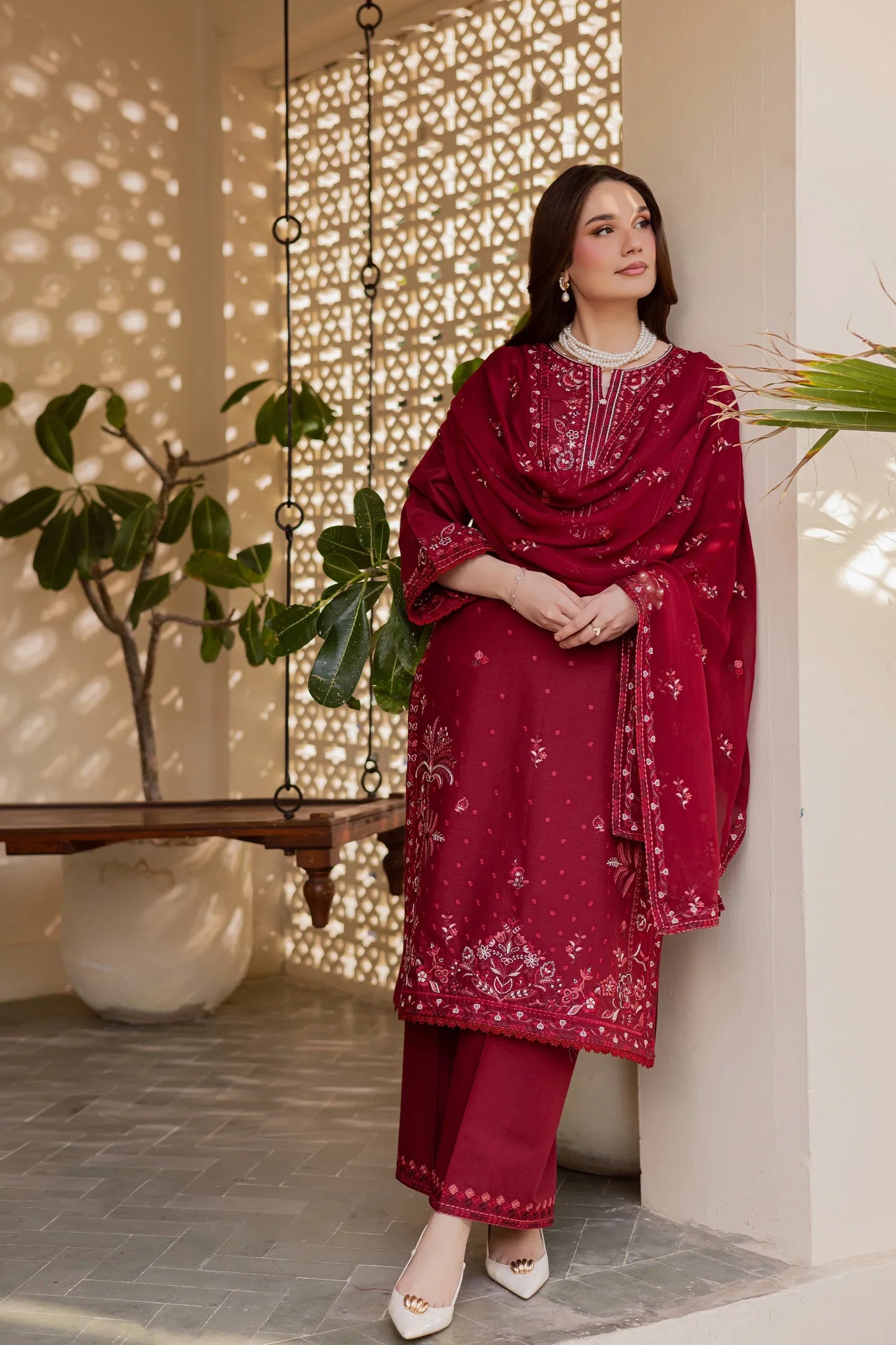 Batik - 3Pc Lawn Embroidered Shirt With Chiffon Embroidered Dupatta And Trouser