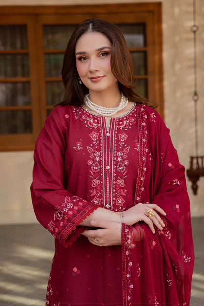 Batik - 3Pc Lawn Embroidered Shirt With Chiffon Embroidered Dupatta And Trouser