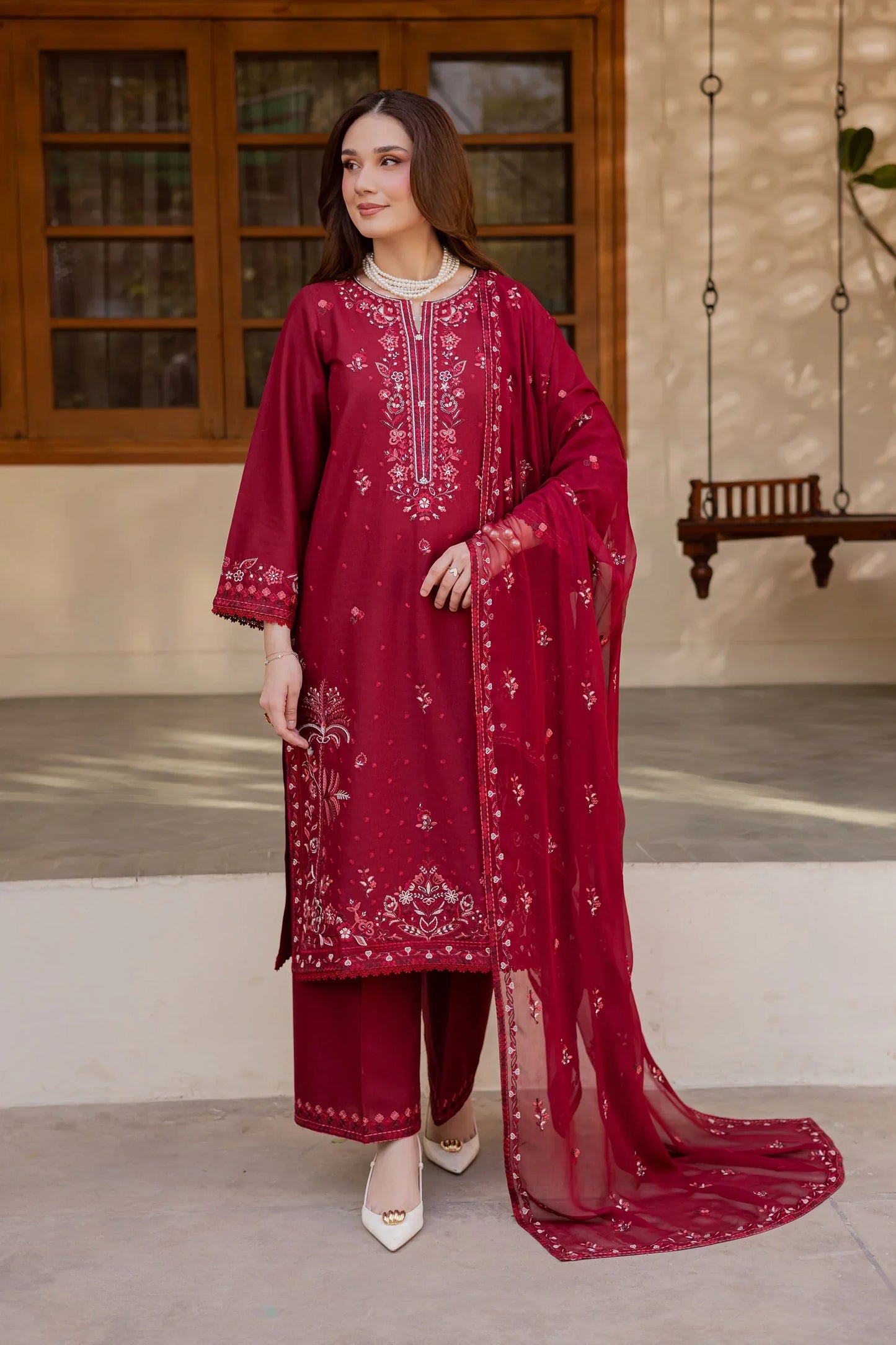 Batik - 3Pc Lawn Embroidered Shirt With Chiffon Embroidered Dupatta And Trouser