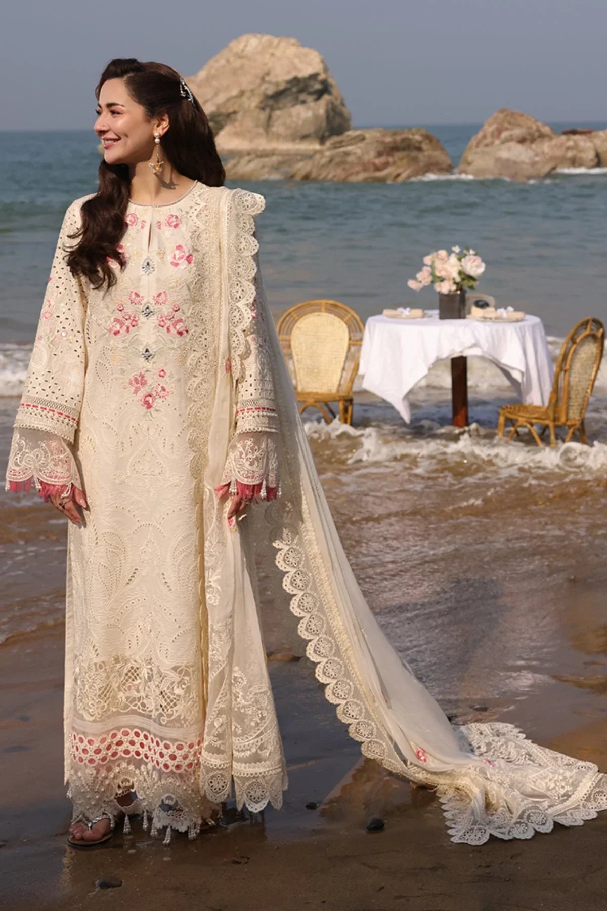 Imrozia Serene - 3Pc Lawn Embroidered Shirt With Khadi Net Embroidered Dupatta And Trouser