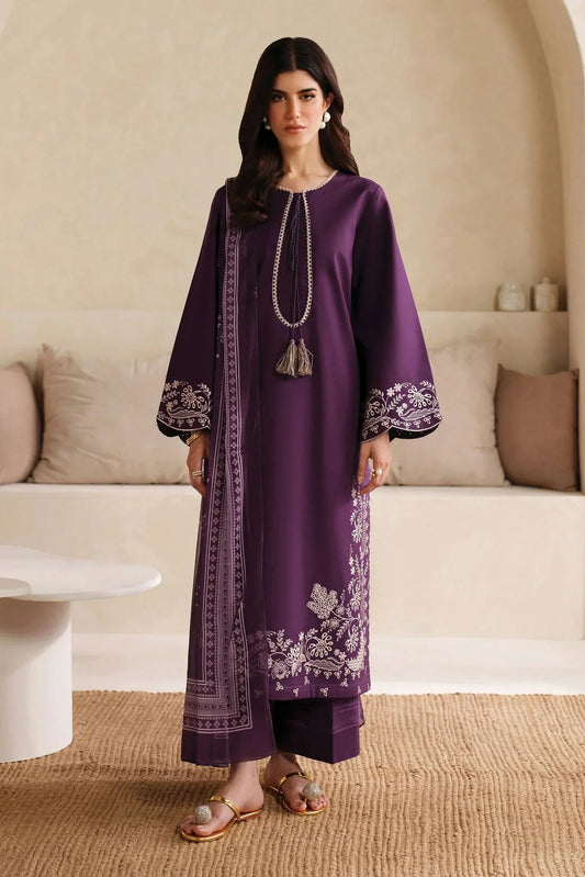 Garnet - 3Pc Lawn Embroidered Shirt With Chiffon Printed Dupatta And Trouser