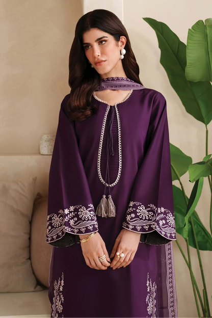 Garnet - 3Pc Lawn Embroidered Shirt With Chiffon Printed Dupatta And Trouser