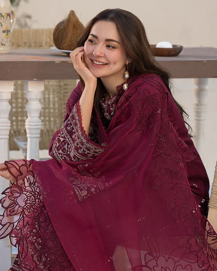 Allys - 3Pc Lawn Embroidered Shirt With Organza Embroidered Dupatta And Trouser