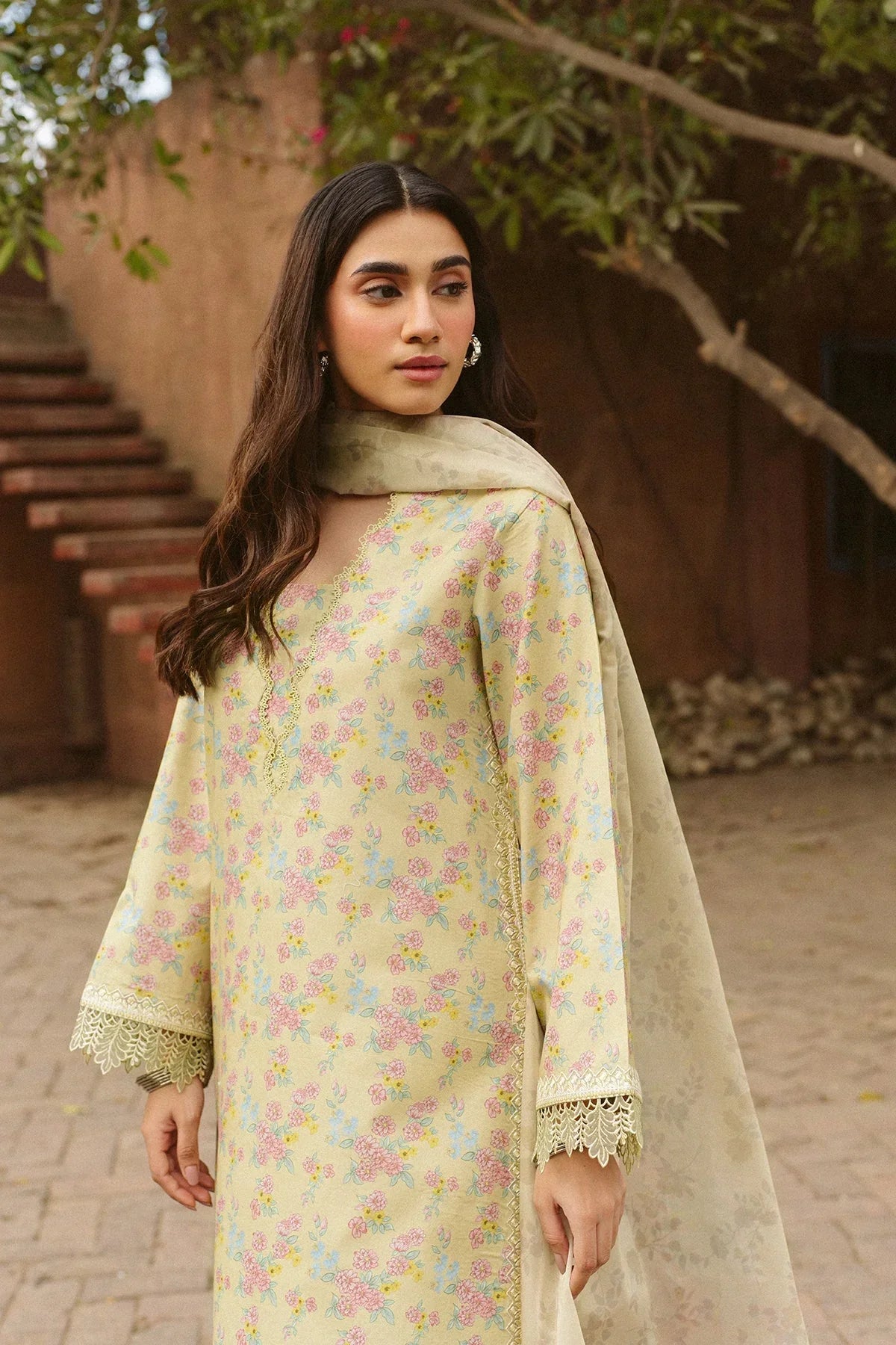 Ayzel - 3Pc Lawn Printed Shirt With Silk Printed Dupatta And Trouser