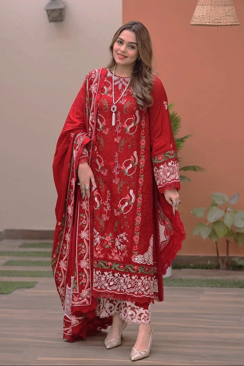 Aneelas - 3Pc Lawn Embroidered Shirt With Lawn Embroidered Dupatta And Trouser