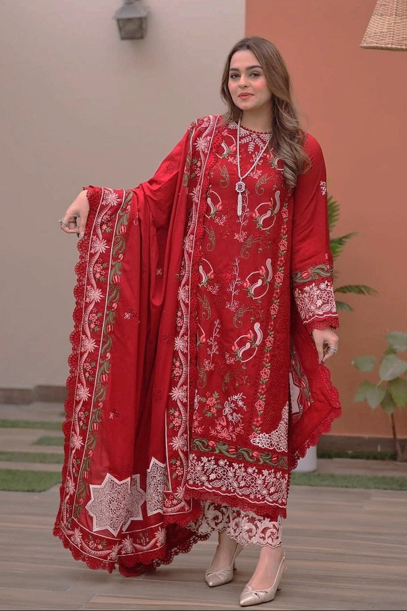 Aneelas - 3Pc Lawn Embroidered Shirt With Lawn Embroidered Dupatta And Trouser