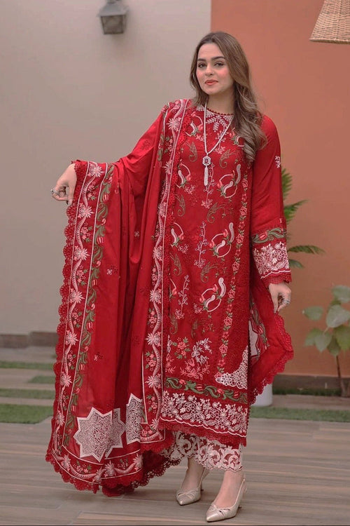 Aneelas - 3Pc Lawn Embroidered Shirt With Lawn Embroidered Dupatta And Trouser