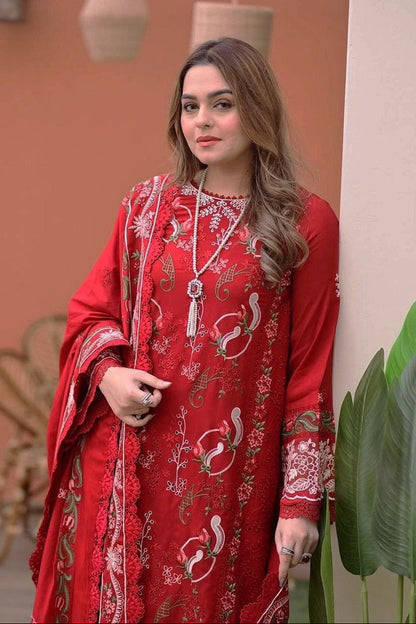 Aneelas - 3Pc Lawn Embroidered Shirt With Lawn Embroidered Dupatta And Trouser