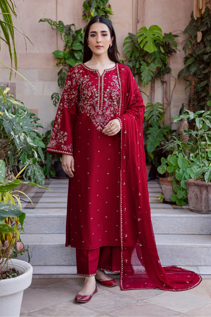 Batik - 3Pc Lawn Embroidered Shirt With Chiffon Embroidered Dupatta And Trouser
