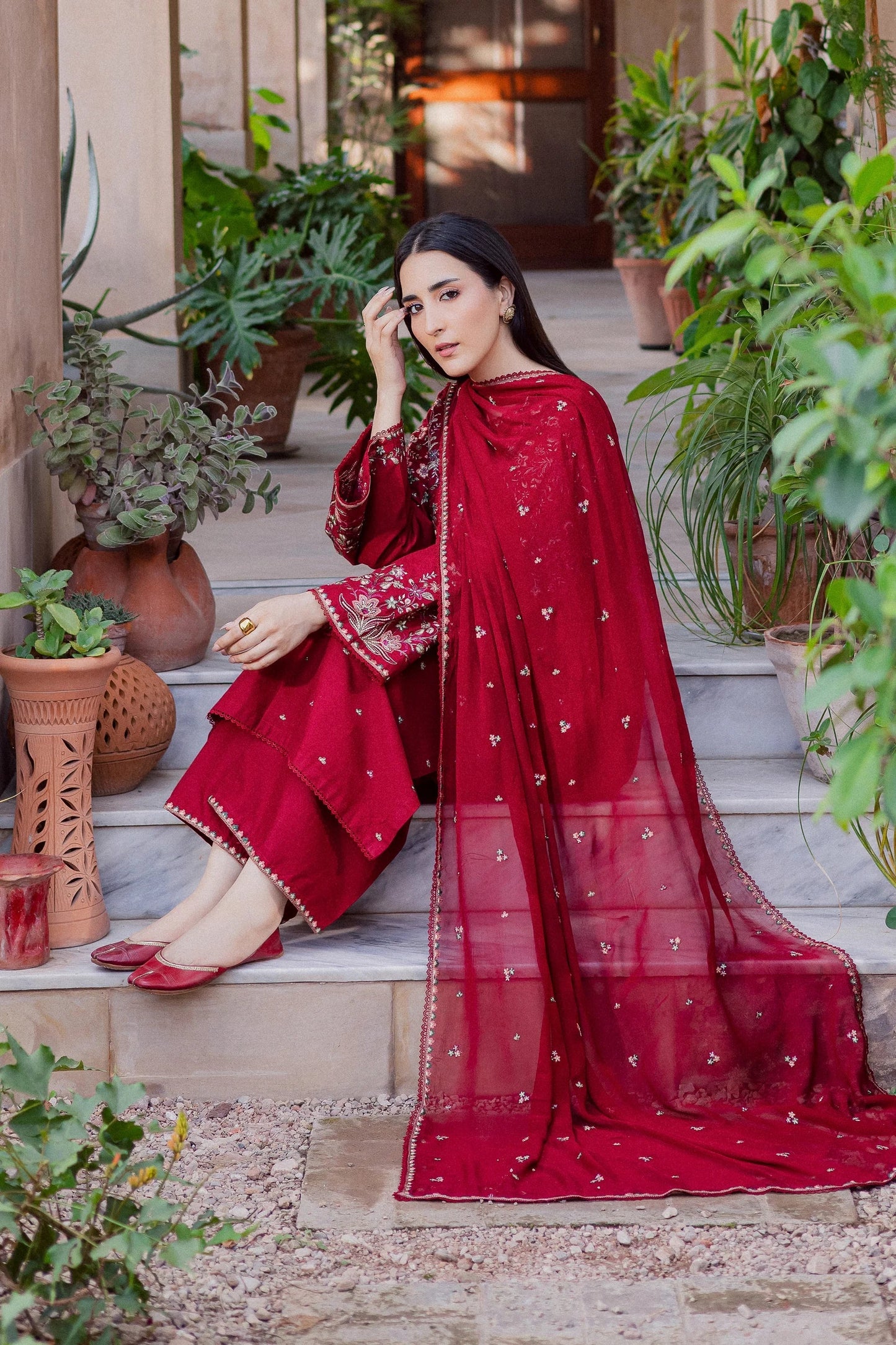 Batik - 3Pc Lawn Embroidered Shirt With Chiffon Embroidered Dupatta And Trouser
