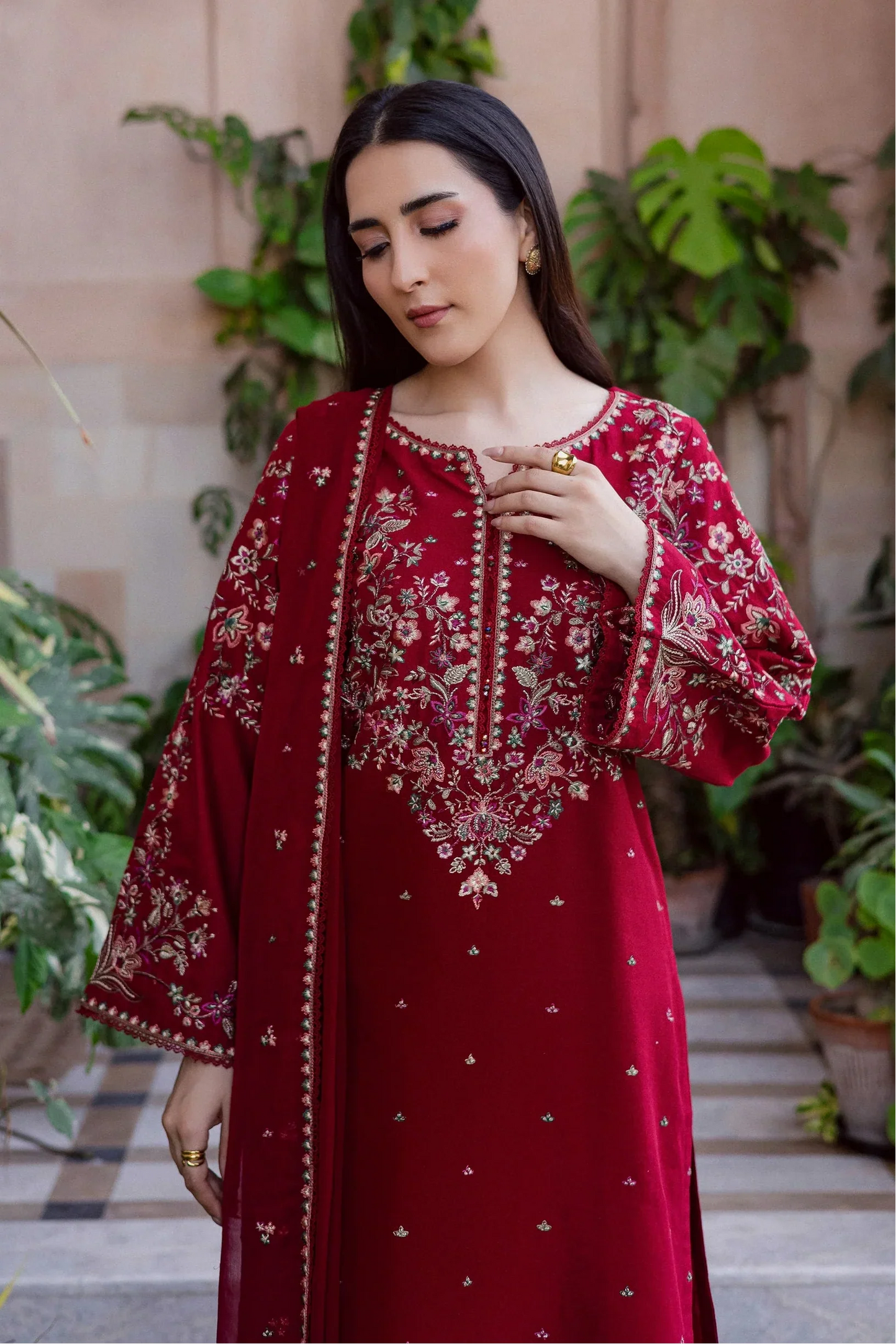 Batik - 3Pc Lawn Embroidered Shirt With Chiffon Embroidered Dupatta And Trouser