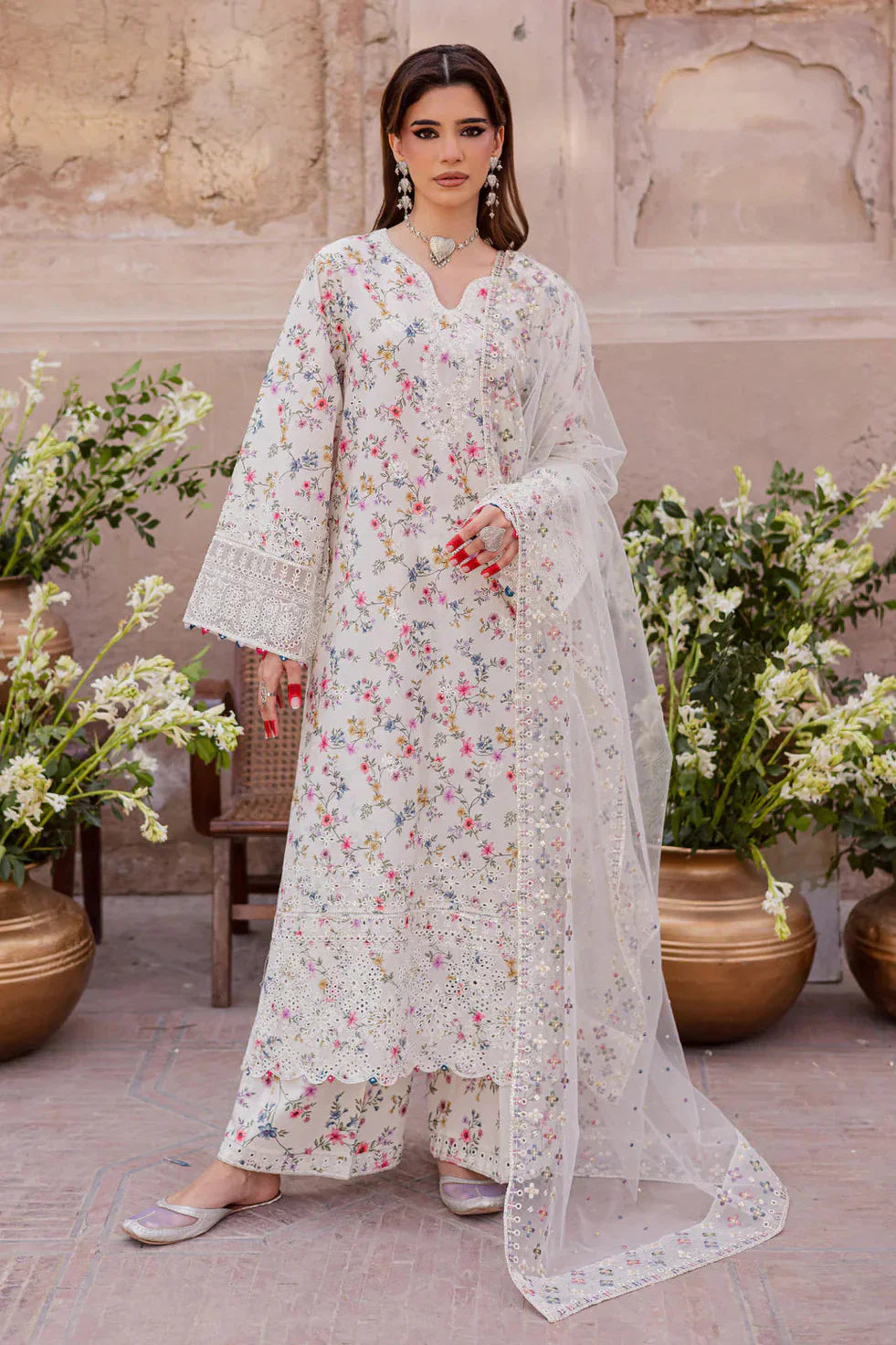 Batik - 3Pc Lawn Printed Shirt With Organza Embroidered Dupatta And Trouser