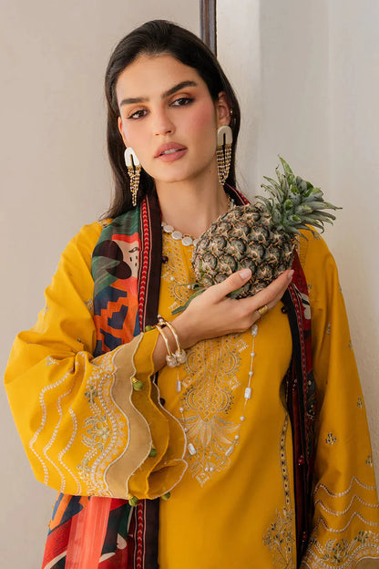 Izel - 3Pc Lawn Embroidered Shirt With Chiffon Printed Dupatta And Trouser