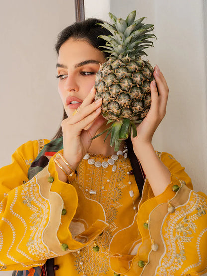 Izel - 3Pc Lawn Embroidered Shirt With Chiffon Printed Dupatta And Trouser