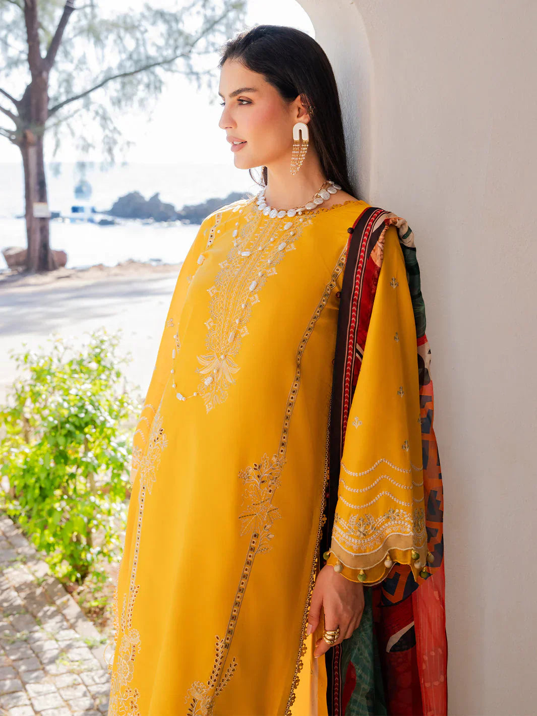 Izel - 3Pc Lawn Embroidered Shirt With Chiffon Printed Dupatta And Trouser