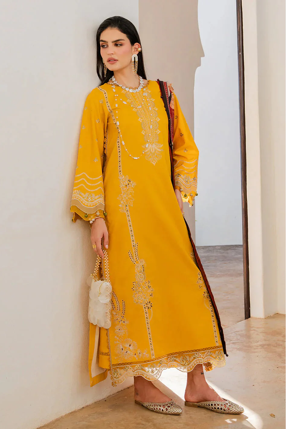 Izel - 3Pc Lawn Embroidered Shirt With Chiffon Printed Dupatta And Trouser