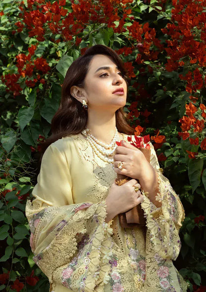 Elaf - 3Pc Lawn Embroidered Shirt With Chiffon Embroidered Dupatta And Trouser