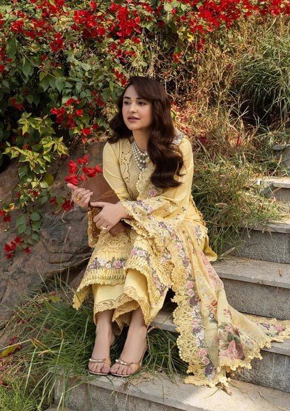 Elaf - 3Pc Lawn Embroidered Shirt With Chiffon Embroidered Dupatta And Trouser