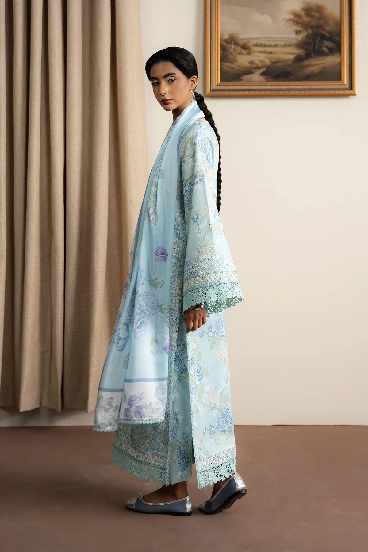 Ayzel - 3Pc Lawn Printed Shirt With Silk Printed Dupatta And Trouser