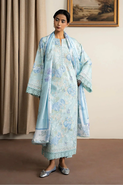 Ayzel - 3Pc Lawn Printed Shirt With Silk Printed Dupatta And Trouser