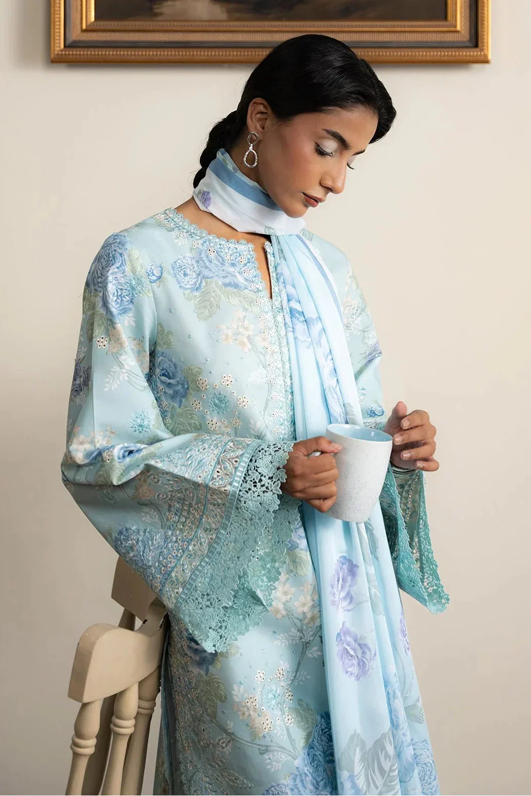 Ayzel - 3Pc Lawn Printed Shirt With Silk Printed Dupatta And Trouser
