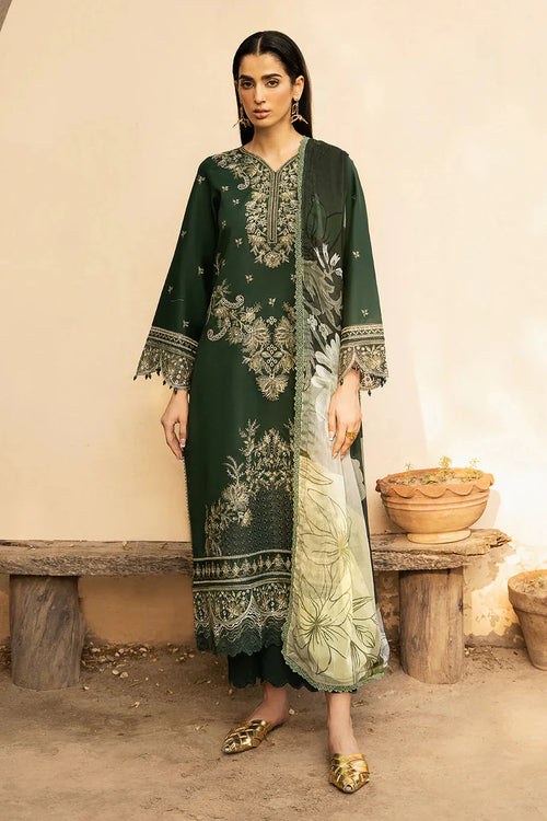 Izel - 3Pc Lawn Embroidered Shirt With Chiffon Printed Dupatta And Trouser
