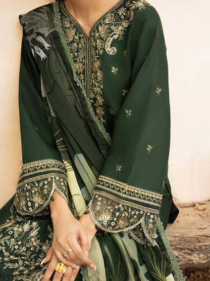 Izel - 3Pc Lawn Embroidered Shirt With Chiffon Printed Dupatta And Trouser