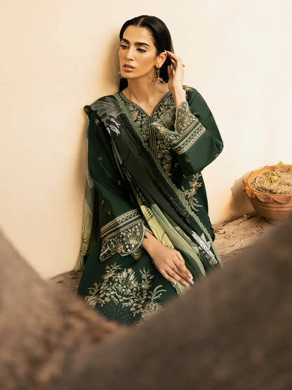 Izel - 3Pc Lawn Embroidered Shirt With Chiffon Printed Dupatta And Trouser