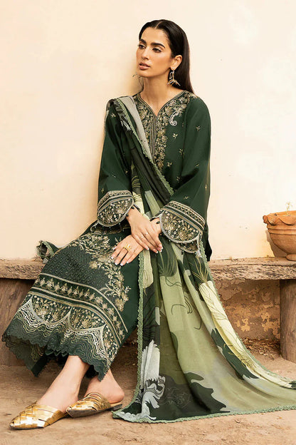 Izel - 3Pc Lawn Embroidered Shirt With Chiffon Printed Dupatta And Trouser
